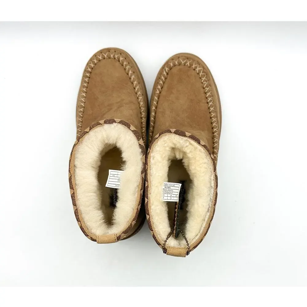 Manitobah Mukluks Women WR Reflections Ankle Boots Size 5 Tan Shearling NWOB